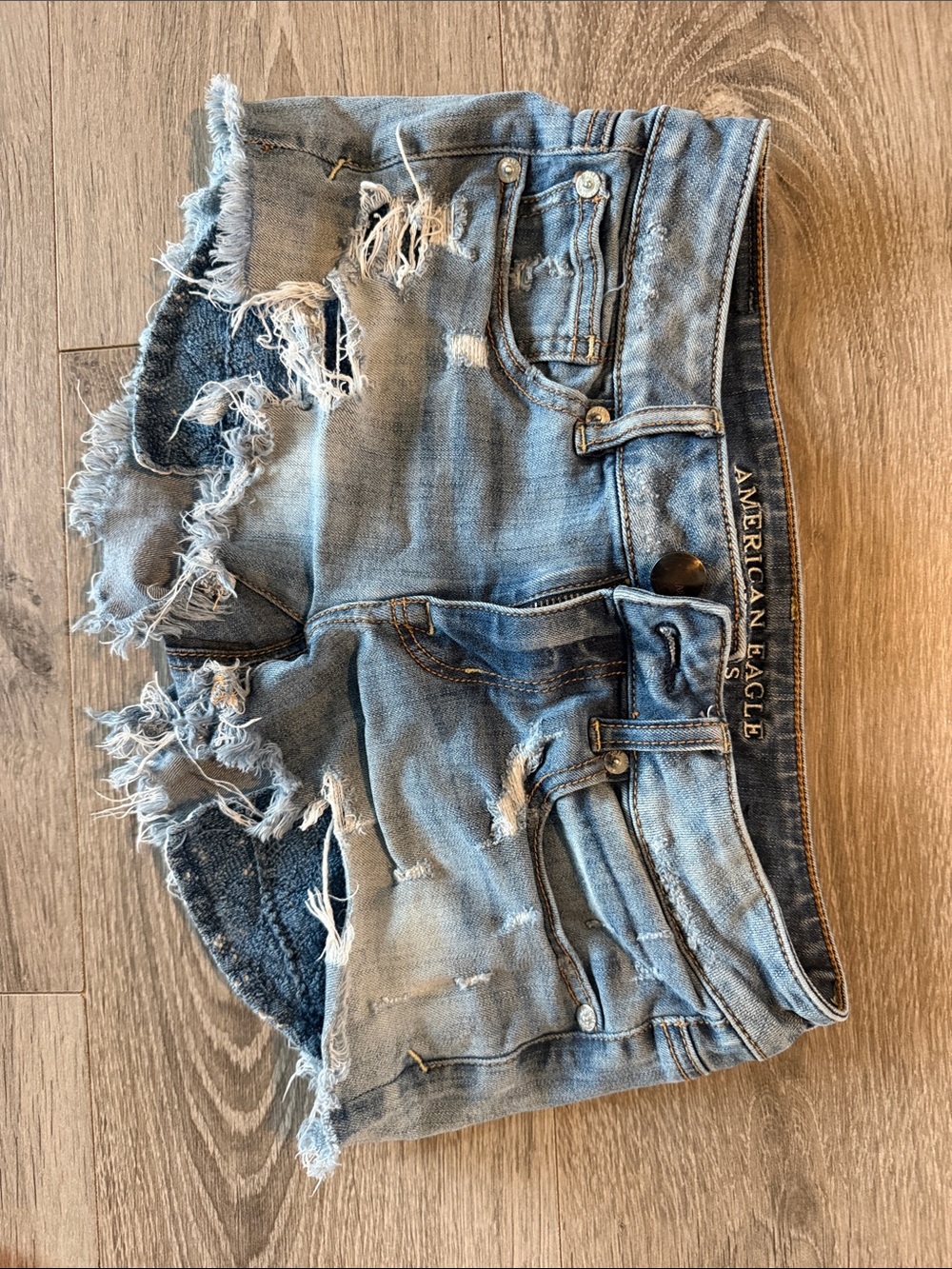 American Eagle Outfitters Light Blue Distressed Denim Cutoff Shorts